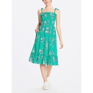 Draper James green smocked floral polka dot midi dress
